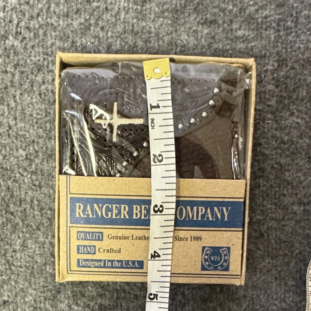 Ranger Belt Company Brown Leather Bifold Wallet + Cross Necklace‎ New with Box